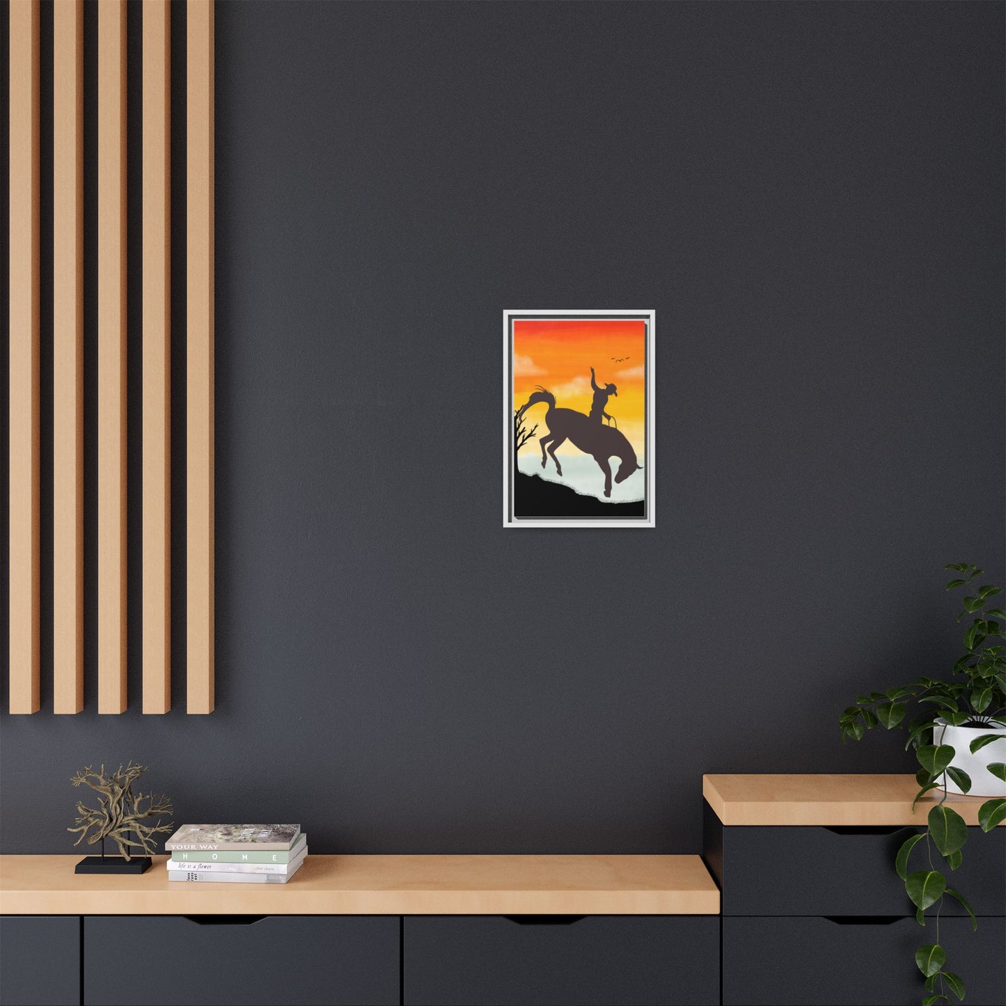 Framed Cowboy Sunset Canvas Art Equestrian Decor Farmhouse Wall Art Rustic Home Decoration Gift for Horse Lovers Rodeo Decor Housewarming Gift