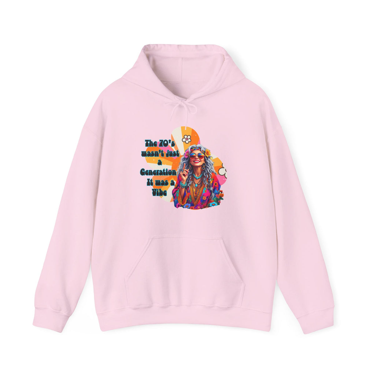 Retro Hippie Hoodie – "The 70's wasn't your generation it was mine" Colorful Boho Graphic
