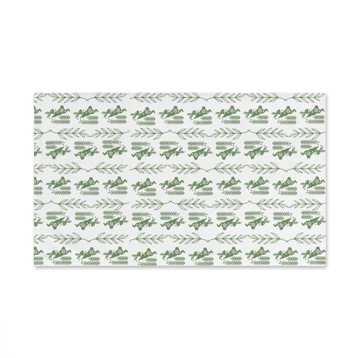 Botanical Stripe Hand Towel — Green Leaf Pattern Kitchen Towel