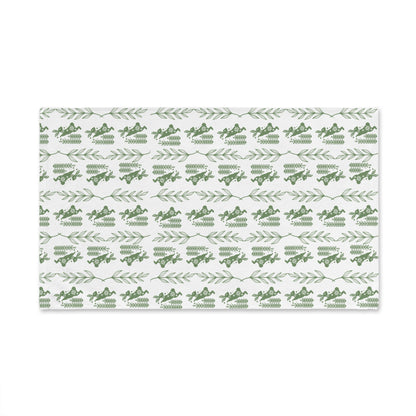 Botanical Stripe Hand Towel — Green Leaf Pattern Kitchen Towel