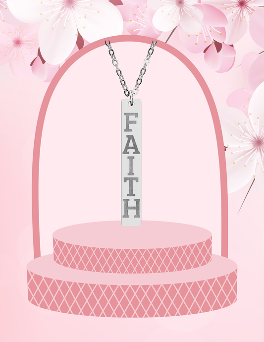Engraved "FAITH" Vertical Bar Necklace — Personalized Stainless Steel Pendant
