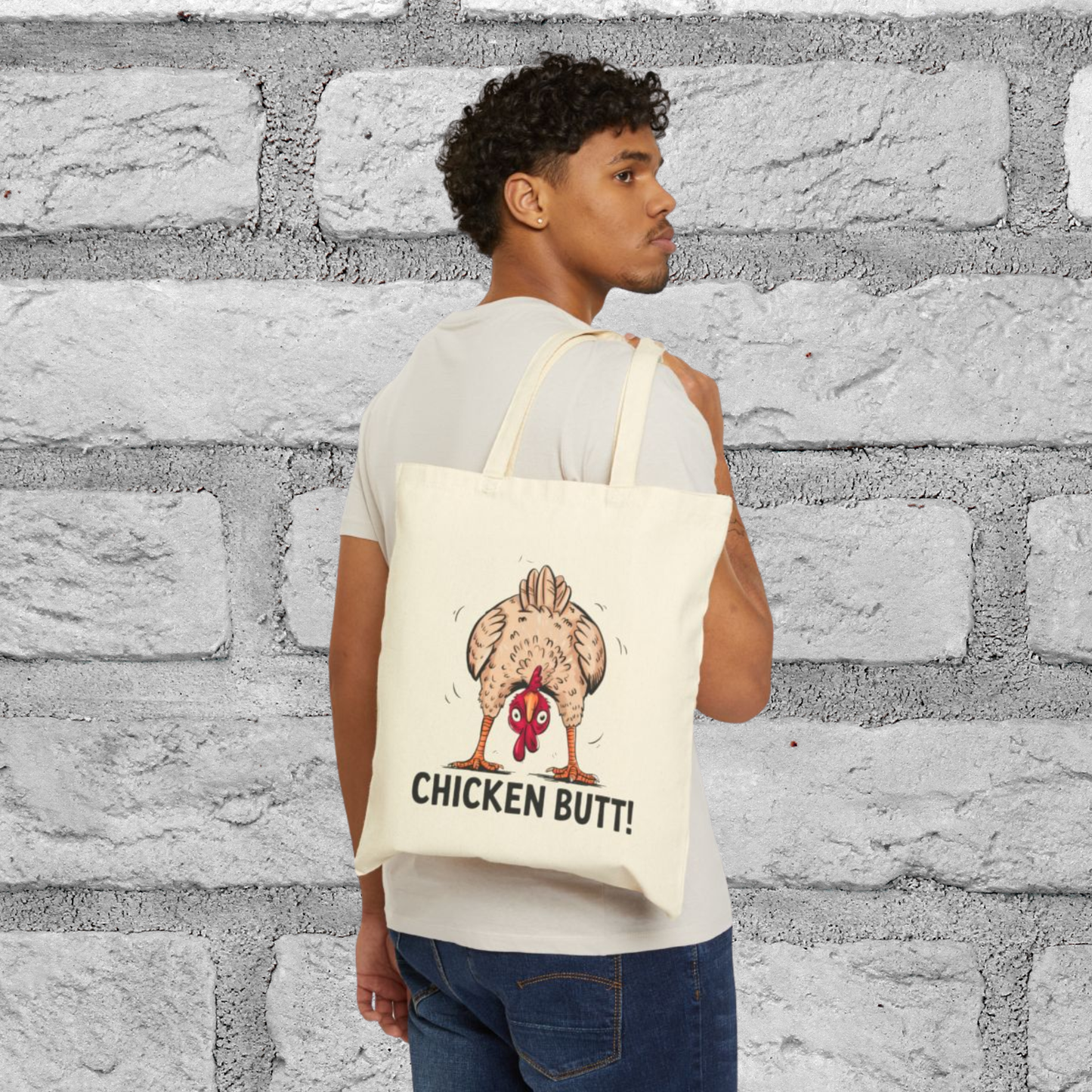 Tote Bag Funny "Guess What? Chicken Butt!" Canvas Tote Humorous Tote Conversation Starter