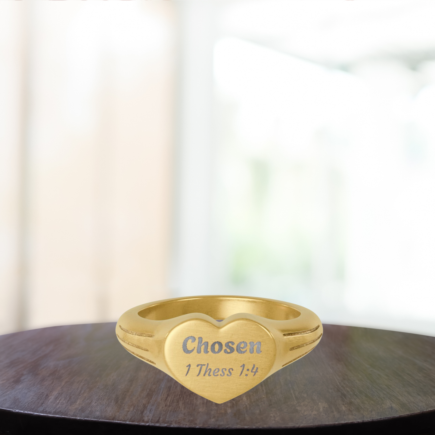Heart Signet Ring — Engraved “Chosen 1 Thess 1:4” Stainless Steel