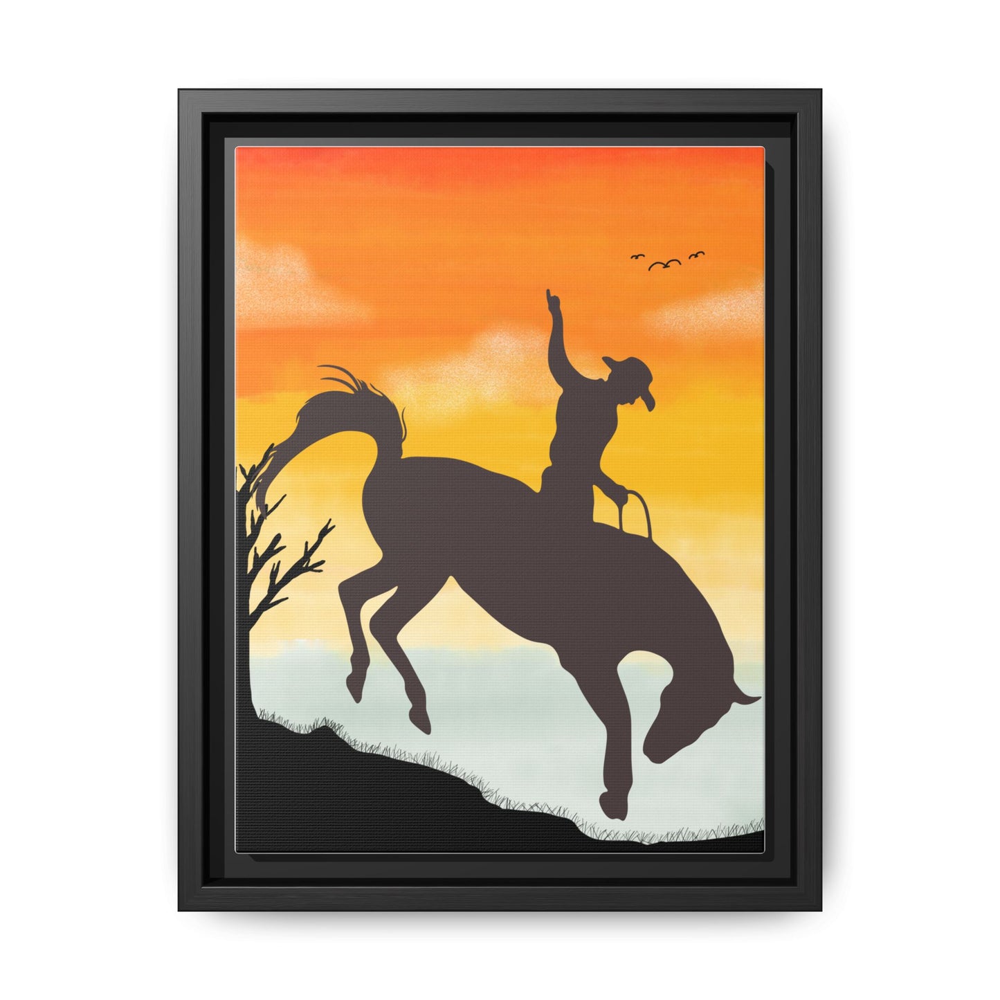 Framed Cowboy Sunset Canvas Art Equestrian Decor Farmhouse Wall Art Rustic Home Decoration Gift for Horse Lovers Rodeo Decor Housewarming Gift