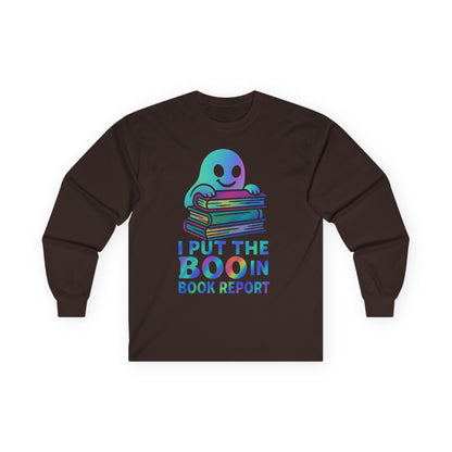 T-Shirt Whimsical Long Sleeve Tee for Book Lovers Halloween Shirt Cozy All-Seasons Top Fun Gift for Readers Book Report Humor Teacher Gift