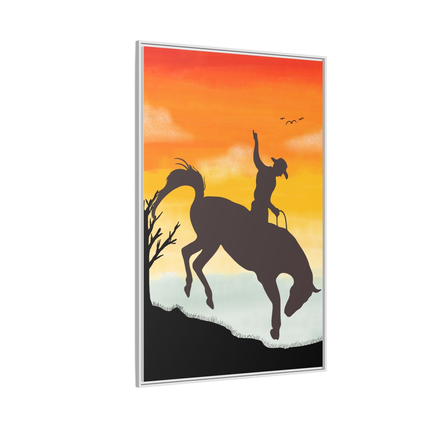 Framed Cowboy Sunset Canvas Art Equestrian Decor Farmhouse Wall Art Rustic Home Decoration Gift for Horse Lovers Rodeo Decor Housewarming Gift