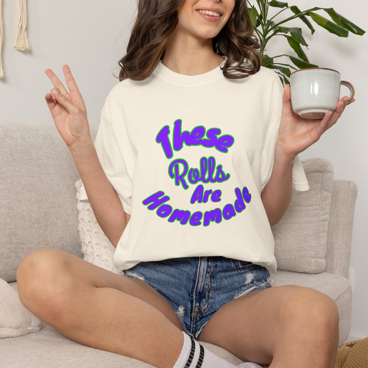 T-Shirt — "These Rolls Are Homemade" Retro Script Baking Tee