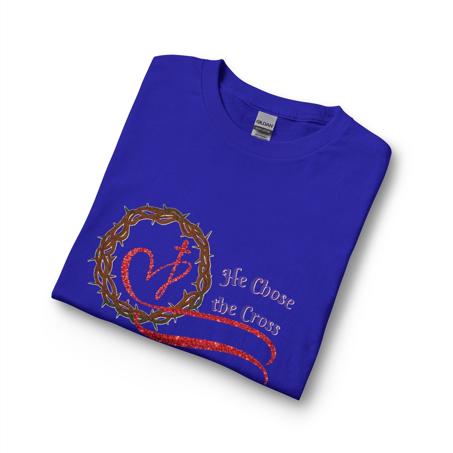Long Sleeve Tee “He Chose the Cross” Christian Crown of Thorns Heart Design