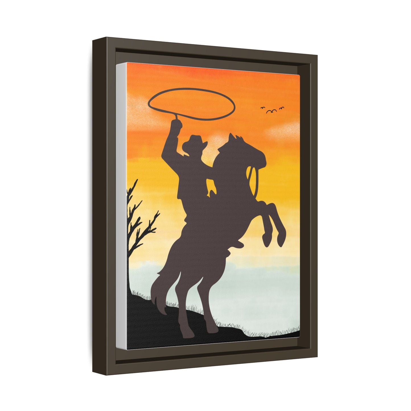 Framed Canvas Art Print Western Home Decor Rustic Wall Art Gift for Cowgirl or Cowboy Country Housewarming Rodeo Home Decor Cowboy Sunset