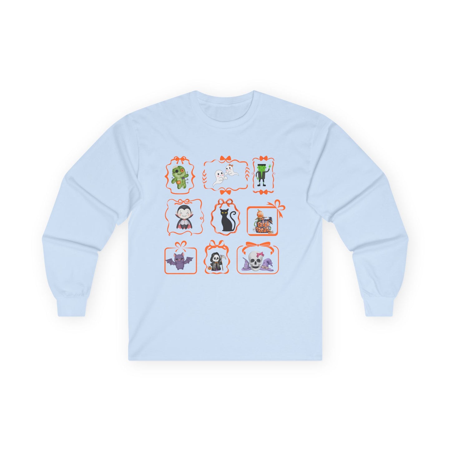 T-Shirt Funny Cartoon Character Long Sleeve Tee Unisex Gift Cute Top for Kids and Adults Perfect for Halloween Holidays Casual Wear