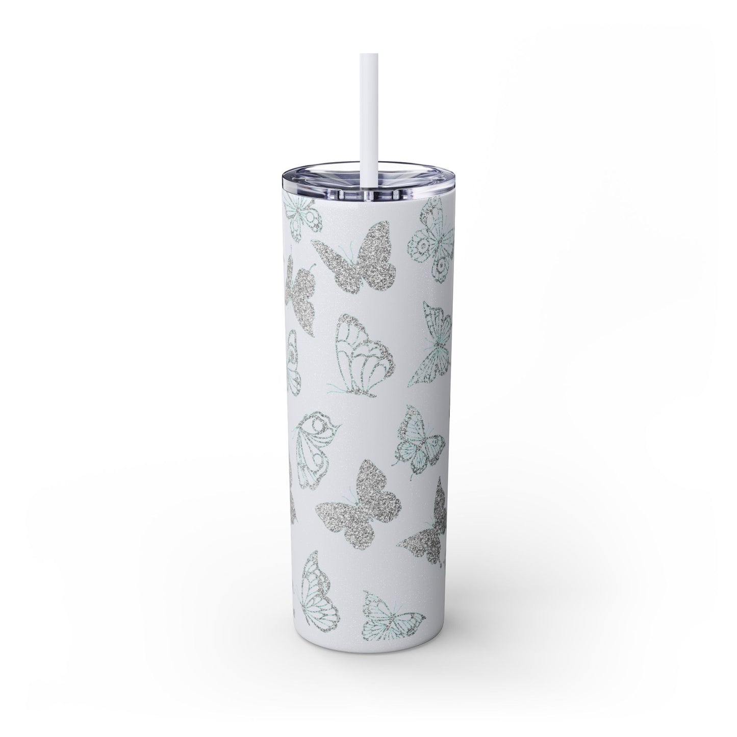 Tumbler Travel Butterfly Design Skinny Tumbler with Straw - 20oz, Stylish Drinkware for Nature Lovers Gift for Anyone