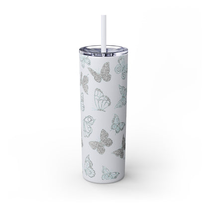 Tumbler Travel Butterfly Design Skinny Tumbler with Straw - 20oz, Stylish Drinkware for Nature Lovers Gift for Anyone