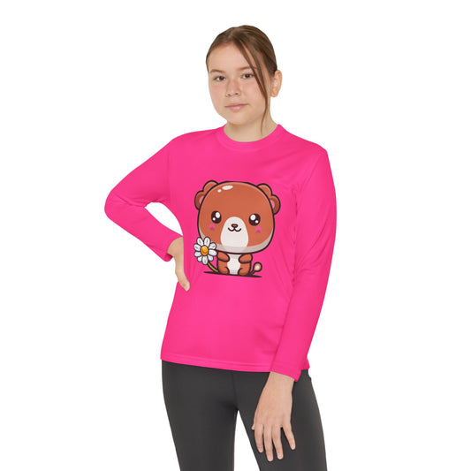 T-Shirt Cute Bear Youth Long Sleeve Competitor Tee Kids Bear Shirt Playful Tee for Boys and Girls Adorable Spring Apparel Gift