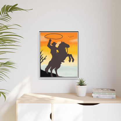 Framed Canvas Art Print Western Home Decor Rustic Wall Art Gift for Cowgirl or Cowboy Country Housewarming Rodeo Home Decor Cowboy Sunset