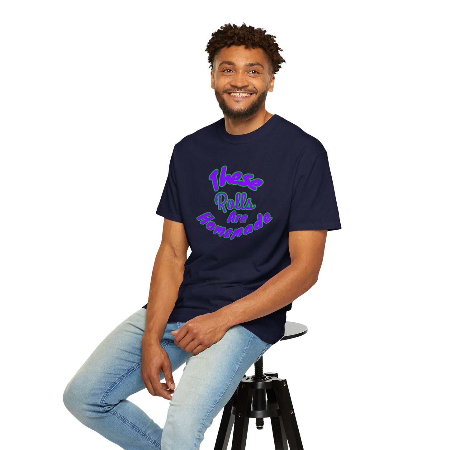 T-Shirt — "These Rolls Are Homemade" Retro Script Baking Tee