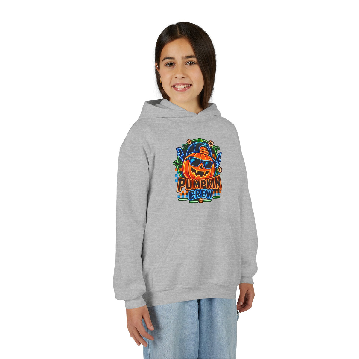 Youth Pumpkin Crew Hoodie — Cute Jack-O’-Lantern Halloween Sweatshirt