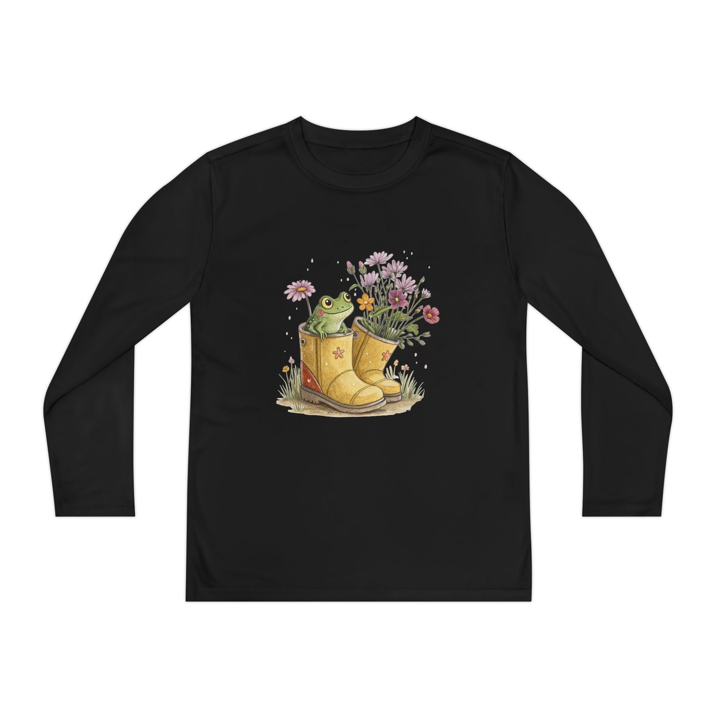 Youth Long Sleeve Tee — Froggy Garden Boots Illustration