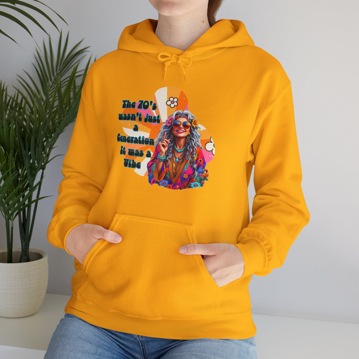 Retro Hippie Hoodie – "The 70's wasn't your generation it was mine" Colorful Boho Graphic