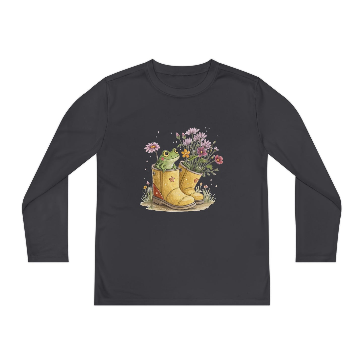 Youth Long Sleeve Tee — Froggy Garden Boots Illustration