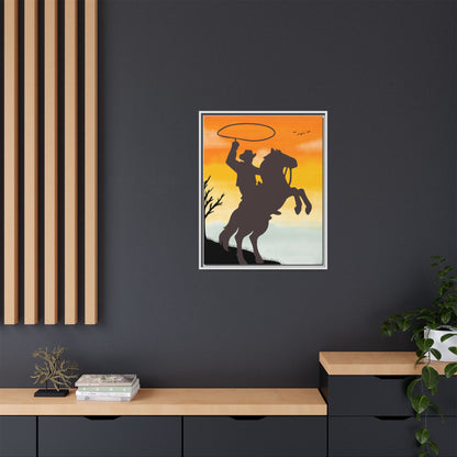 Framed Canvas Art Print Western Home Decor Rustic Wall Art Gift for Cowgirl or Cowboy Country Housewarming Rodeo Home Decor Cowboy Sunset