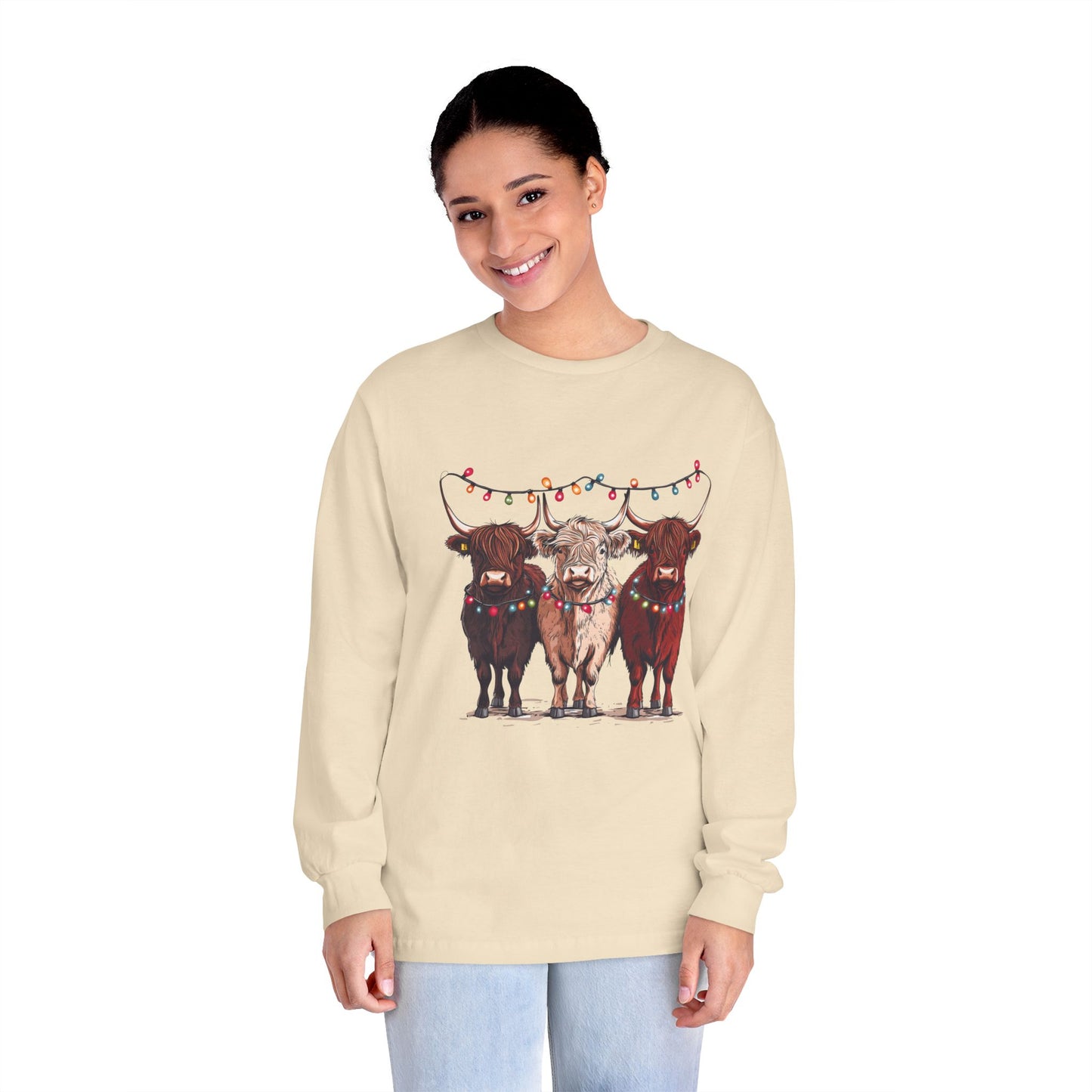 T-Shirt Unisex Classic Long Sleeve Cute Christmas Cows Gift For Anyone Holiday Attire Seasonal Fun