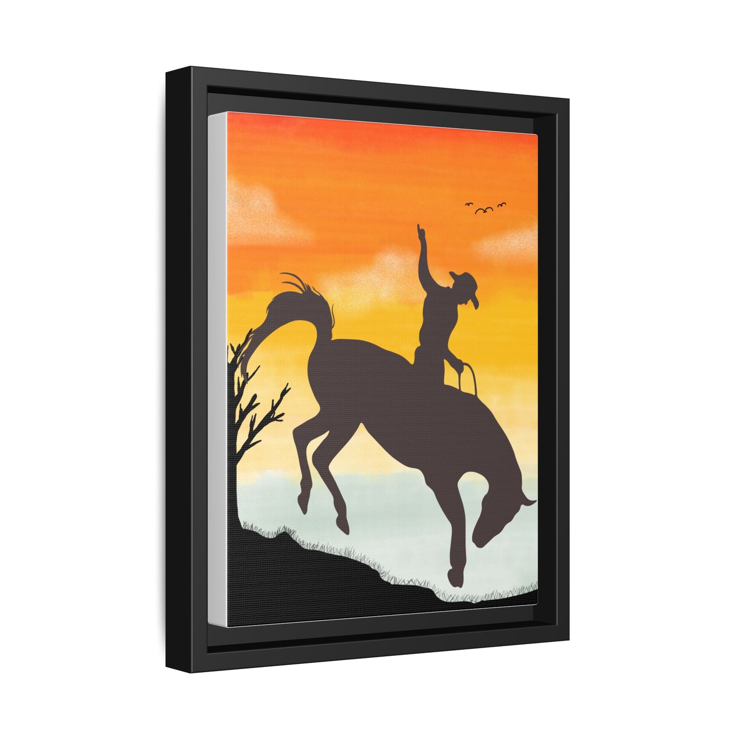 Framed Cowboy Sunset Canvas Art Equestrian Decor Farmhouse Wall Art Rustic Home Decoration Gift for Horse Lovers Rodeo Decor Housewarming Gift