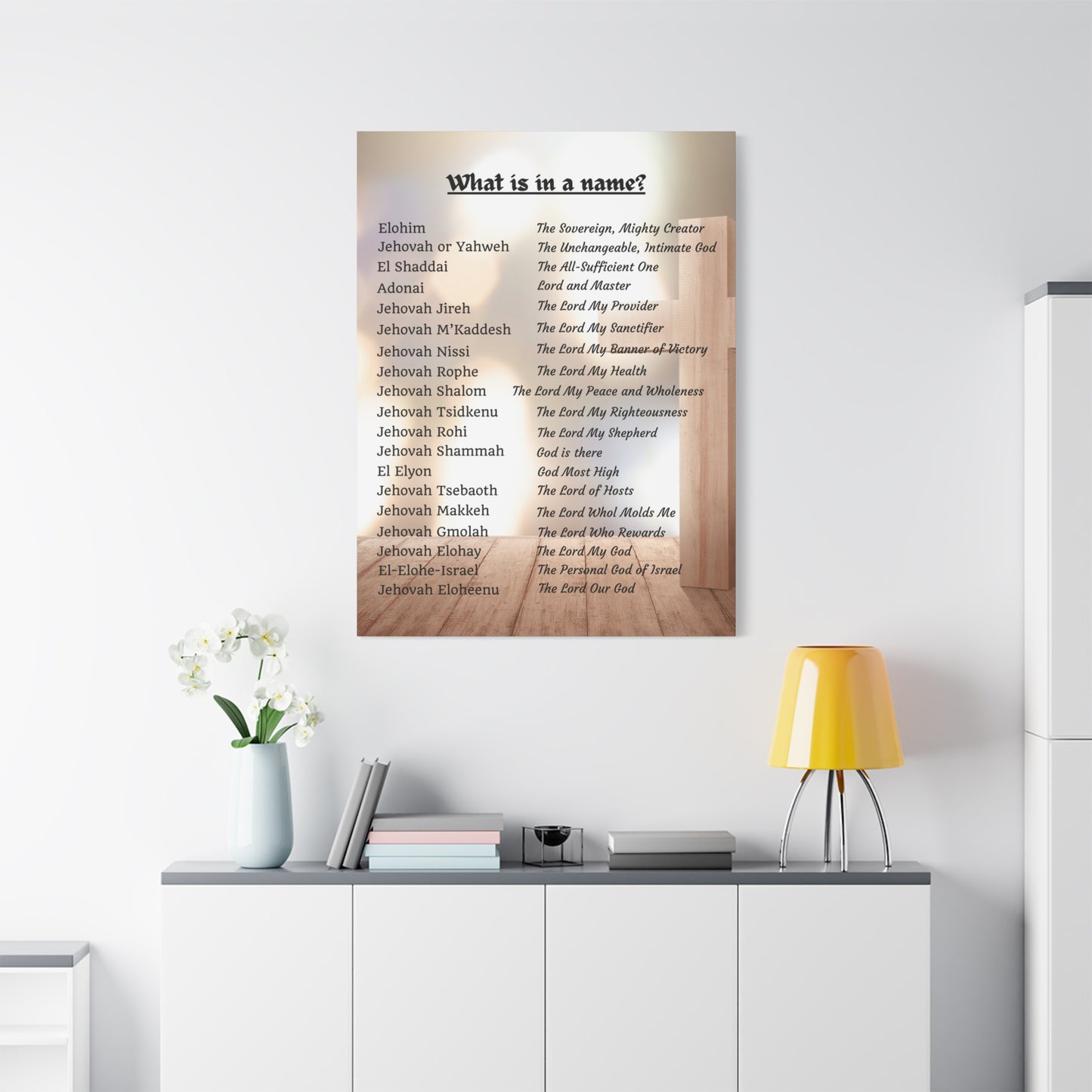 Wall Art Spiritual Print Inspirational Home Decor Religious Canvas Name of God Artwork Faith-Based Gift Idea Unique Scripture Art