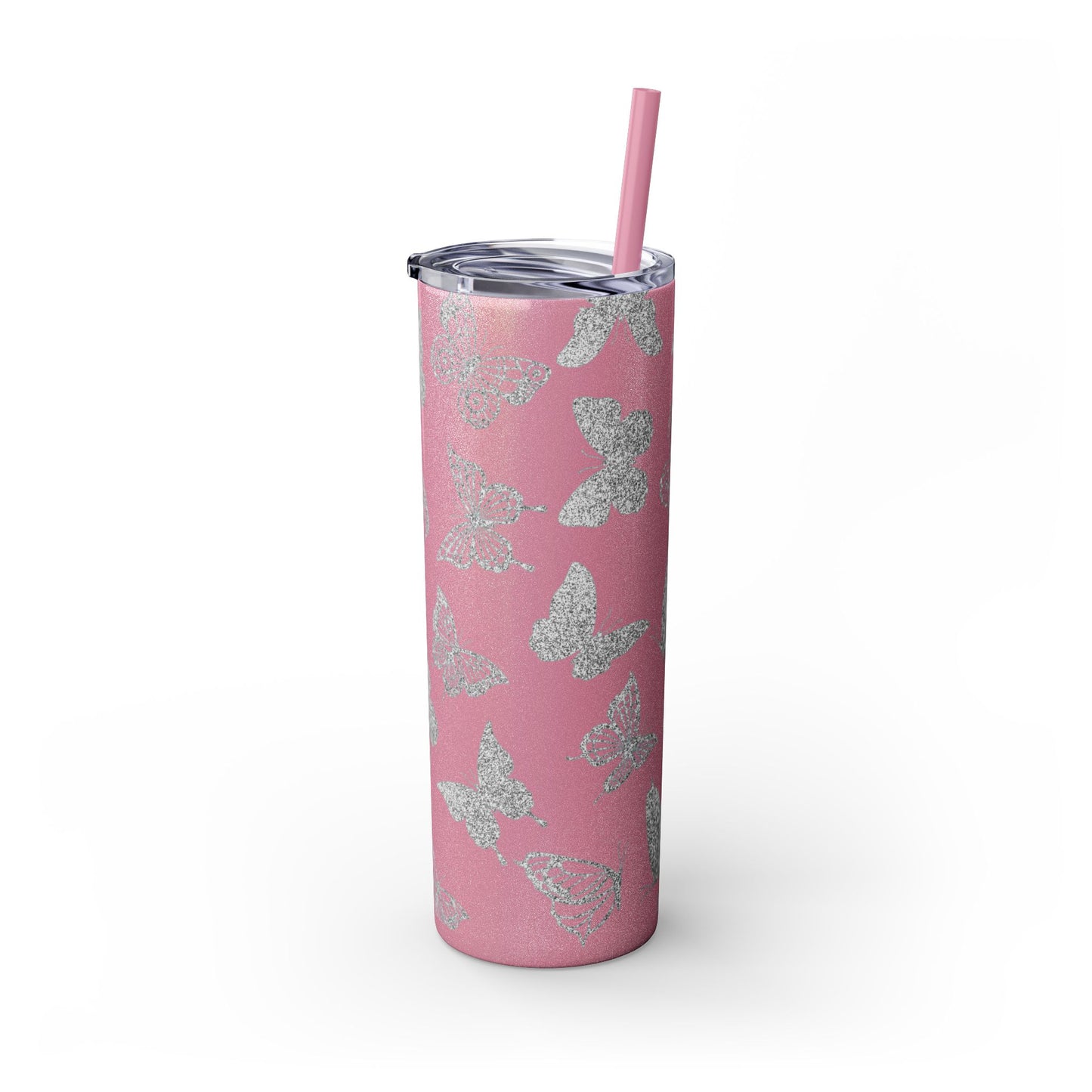 Tumbler Travel Butterfly Design Skinny Tumbler with Straw - 20oz, Stylish Drinkware for Nature Lovers Gift for Anyone