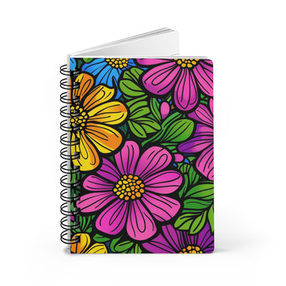 Floral Doodle Spiral Notebook — Bright Retro Flower Journal