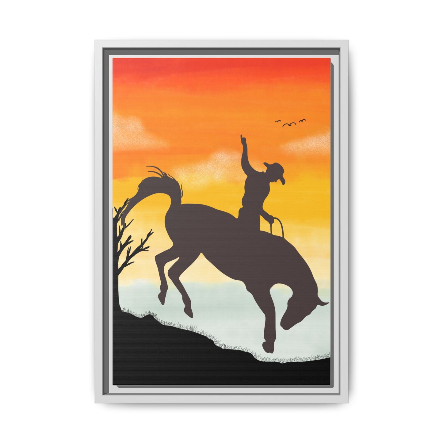 Framed Cowboy Sunset Canvas Art Equestrian Decor Farmhouse Wall Art Rustic Home Decoration Gift for Horse Lovers Rodeo Decor Housewarming Gift