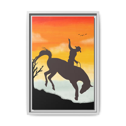 Framed Cowboy Sunset Canvas Art Equestrian Decor Farmhouse Wall Art Rustic Home Decoration Gift for Horse Lovers Rodeo Decor Housewarming Gift