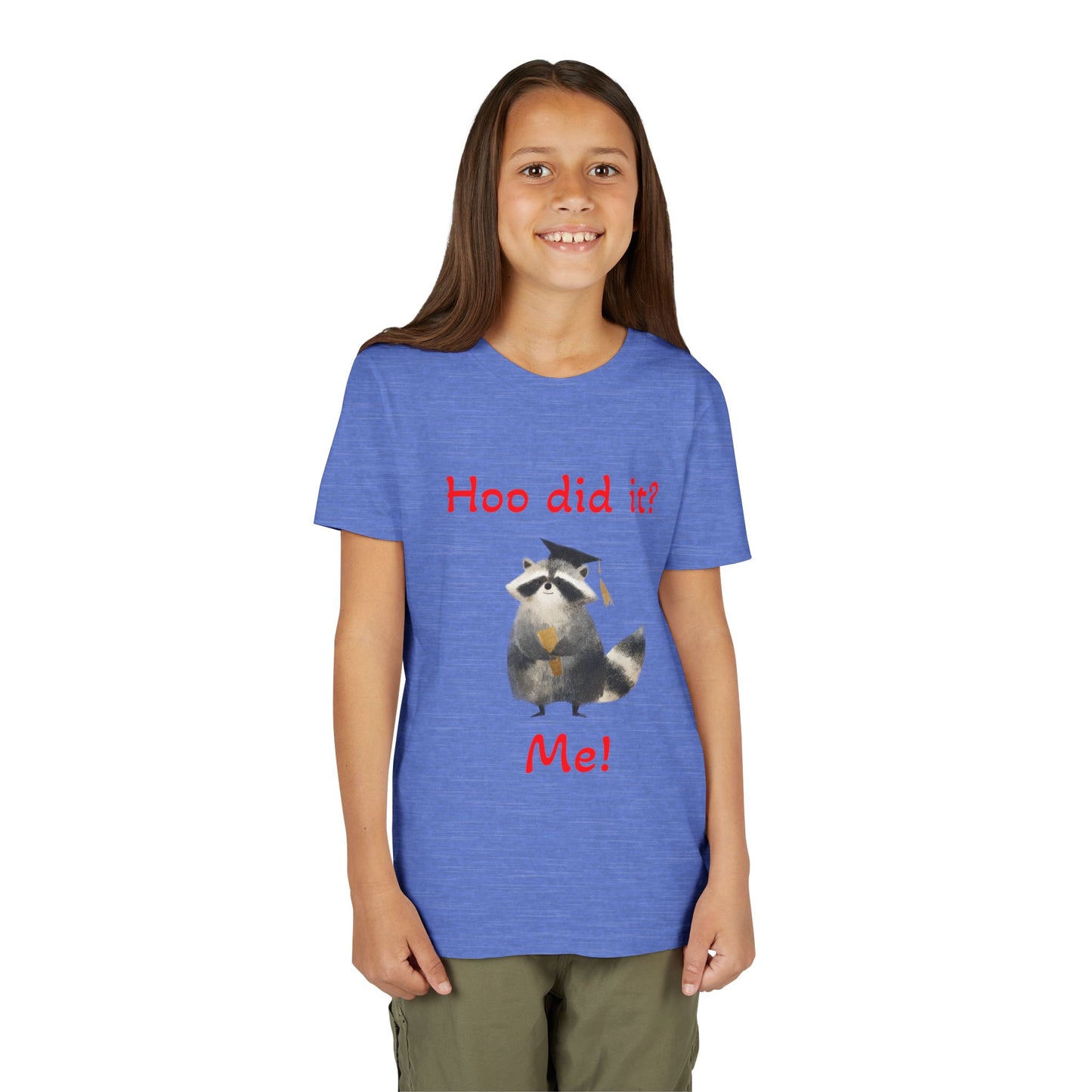 Youth Tee – Cute Raccoon “Hoo did it? Me!” Kids Shirt