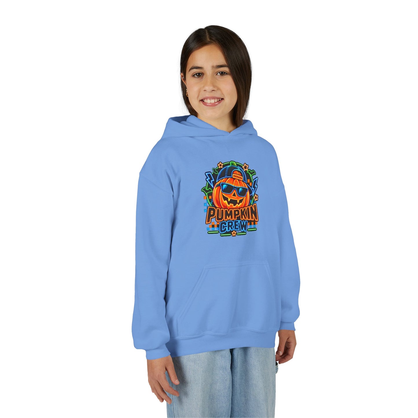 Youth Pumpkin Crew Hoodie — Cute Jack-O’-Lantern Halloween Sweatshirt