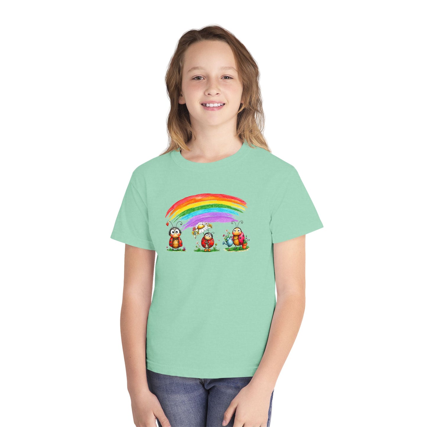 Kids Rainbow Ladybug Tee — Cute Playful Graphic Youth T-Shirt
