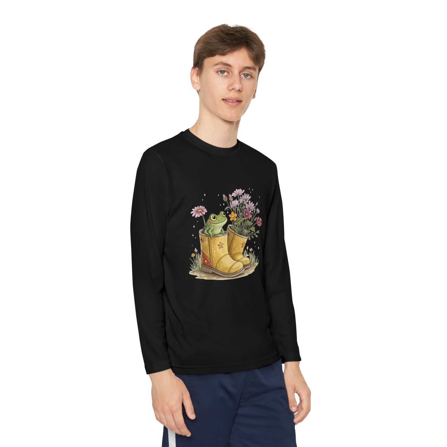 Youth Long Sleeve Tee — Froggy Garden Boots Illustration