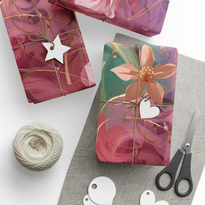 Floral Watercolor Wrapping Paper Roll — Pink Rose & Mint Gift Wrap