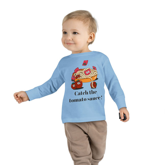 T-Shirt Cute Food-Themed Toddler Long Sleeve Tee Catch the Tomato Sauce Shirt Kids Foodie Apparel Fun Playdate Outfit Perfect for Birthdays