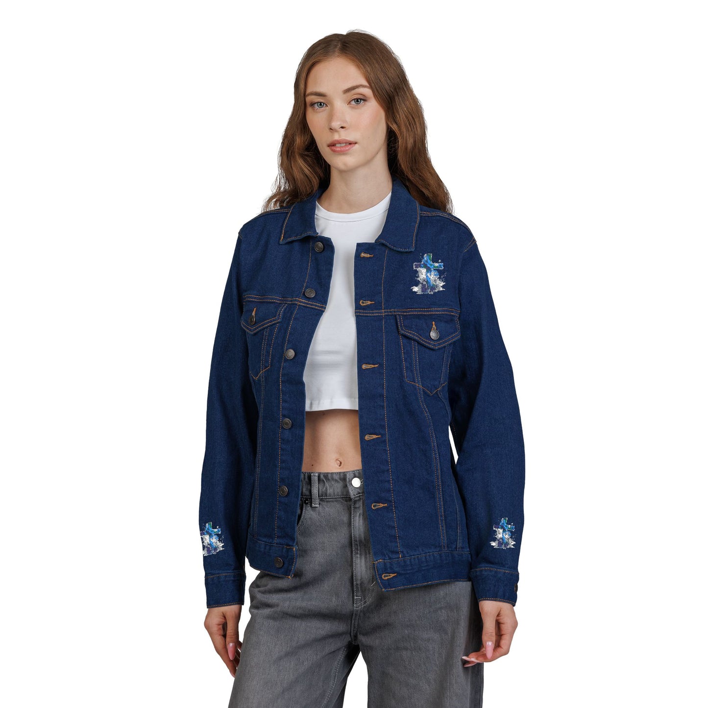 Denim Jacket Embroidered Unisex Denim Jacket Boho Style Jacket Denim Outerwear for Him Casual Jacket Unique Gift for Her
