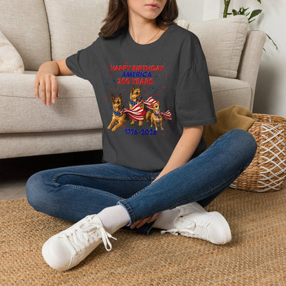 1776–2026 Happy Birthday America T-Shirt — 250 Years Patriotic Flag Dogs Tee