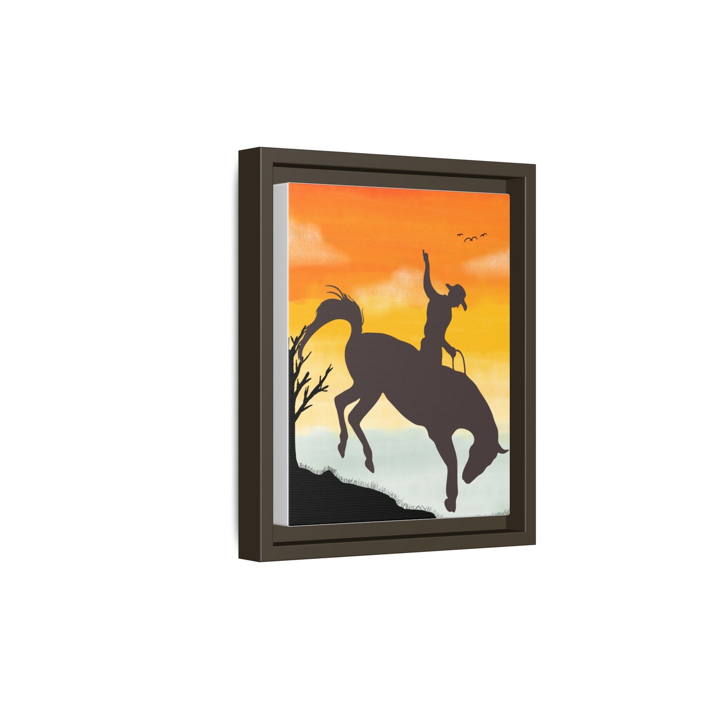 Framed Cowboy Sunset Canvas Art Equestrian Decor Farmhouse Wall Art Rustic Home Decoration Gift for Horse Lovers Rodeo Decor Housewarming Gift