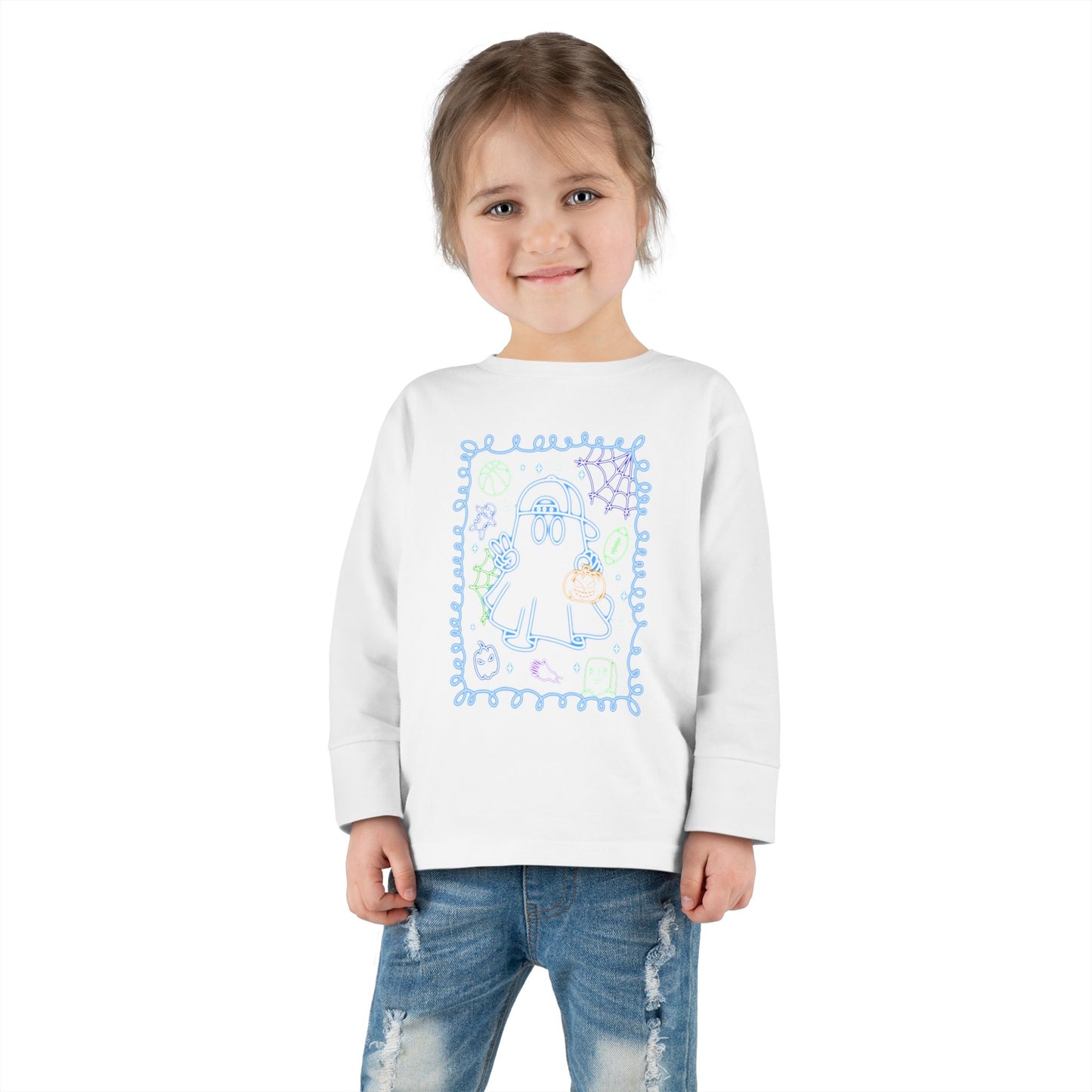 T-Shirt Cute Ghost Toddler Long Sleeve Tee Halloween Gift Kids' Halloween Shirt Autumn Outfit Playful Toddler Clothing