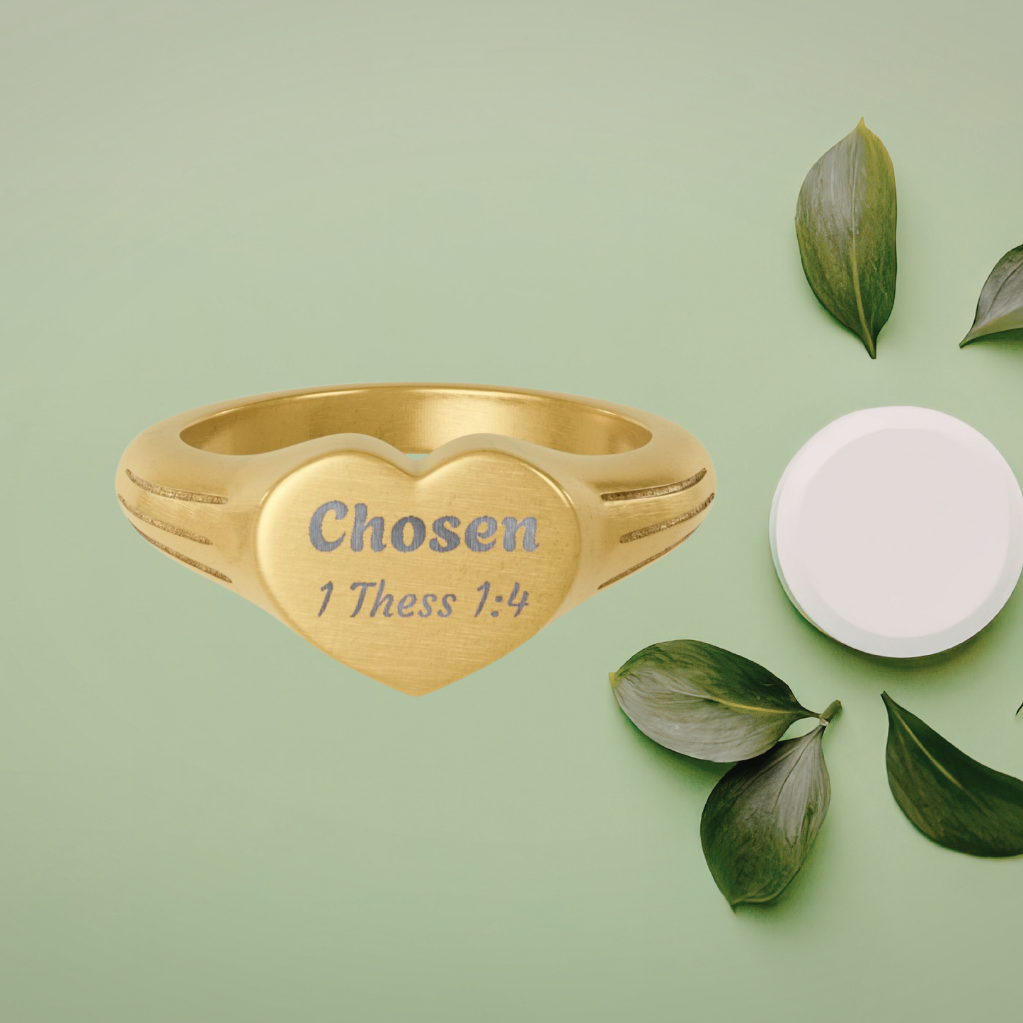 Heart Signet Ring — Engraved “Chosen 1 Thess 1:4” Stainless Steel