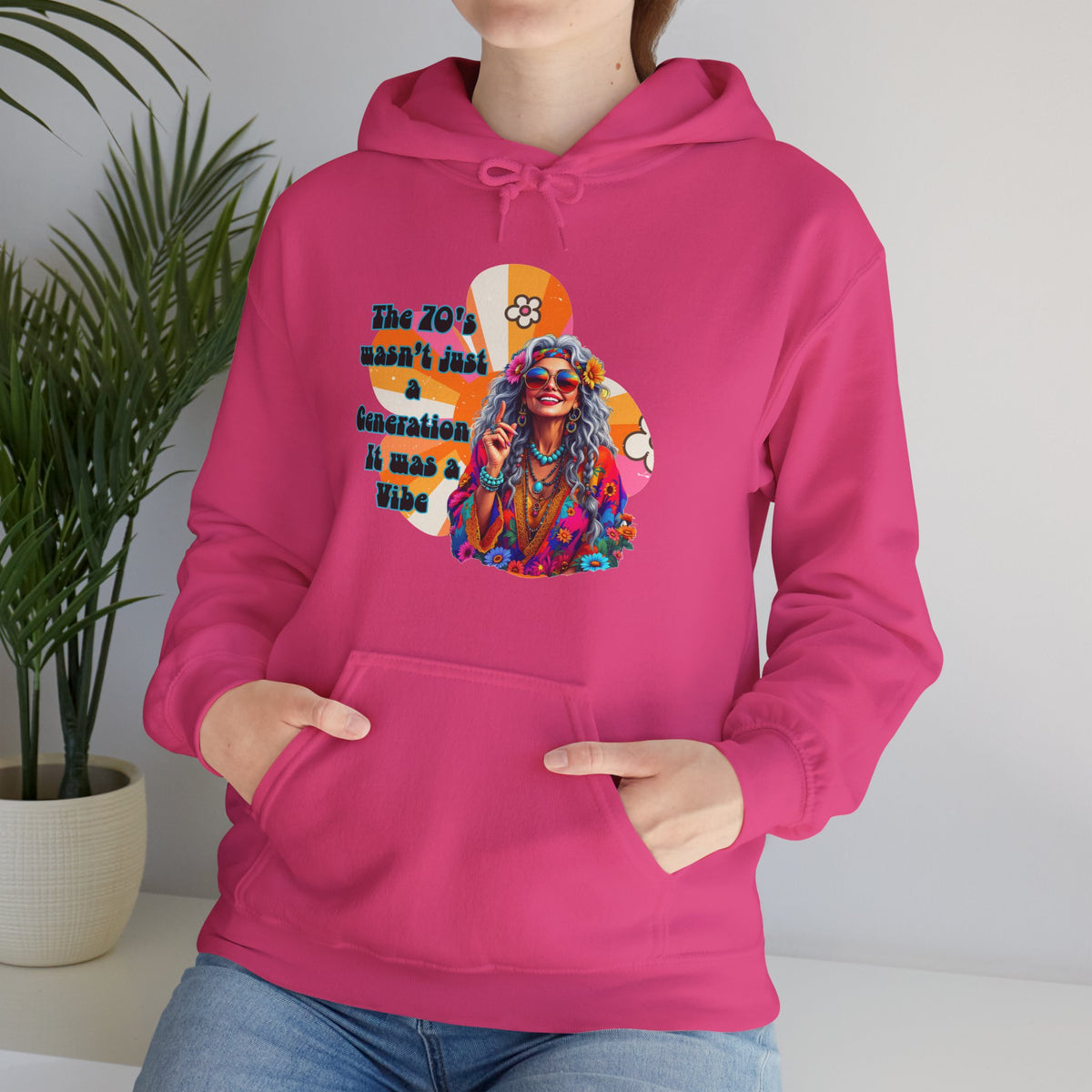 Retro Hippie Hoodie – "The 70's wasn't your generation it was mine" Colorful Boho Graphic