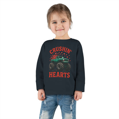 Toddler Long Sleeve Tee — "Crushin' Hearts" Monster Truck Valentine Shirt