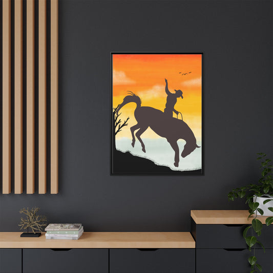 Framed Cowboy Sunset Canvas Art Equestrian Decor Farmhouse Wall Art Rustic Home Decoration Gift for Horse Lovers Rodeo Decor Housewarming Gift