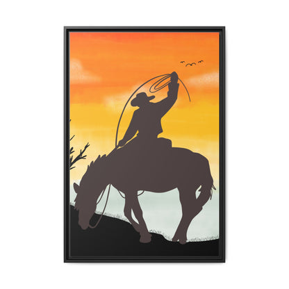 Framed Cowboy Rodeo Art Print Canvas Wall Decor Western Home Decor Rustic Cowboy Gift Equestrian Wall Art Country Themed Art Housewarming Gift