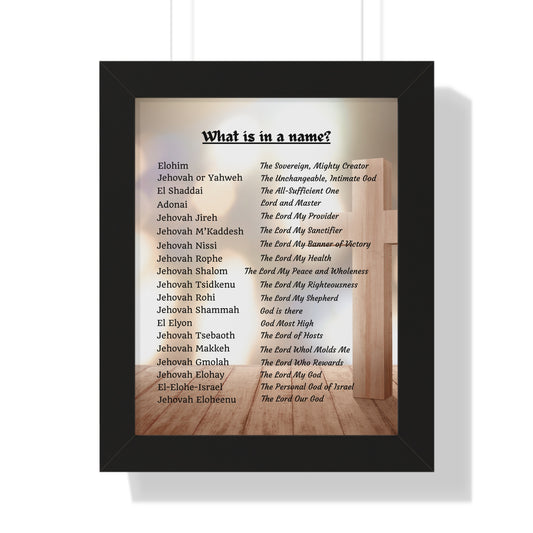 Framed Print Art Hebrew God Names Wall Art Home Decor Faith Gift Christian Room Prayer Space Divine Text Scripture Display Spiritual Design