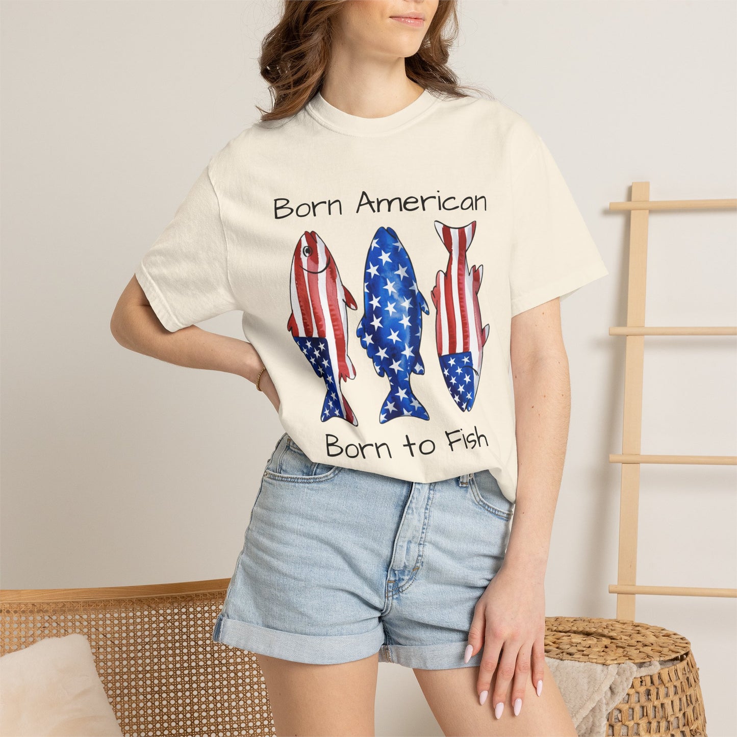 T-Shirt — "Born American Born to Fish" Patriotic Fishing Tee