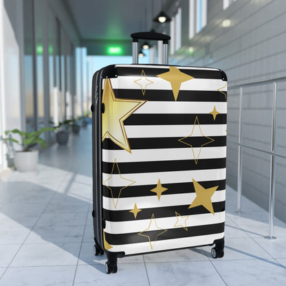 Star Stripes Carry-On Suitcase — Black & Gold Travel Luggage