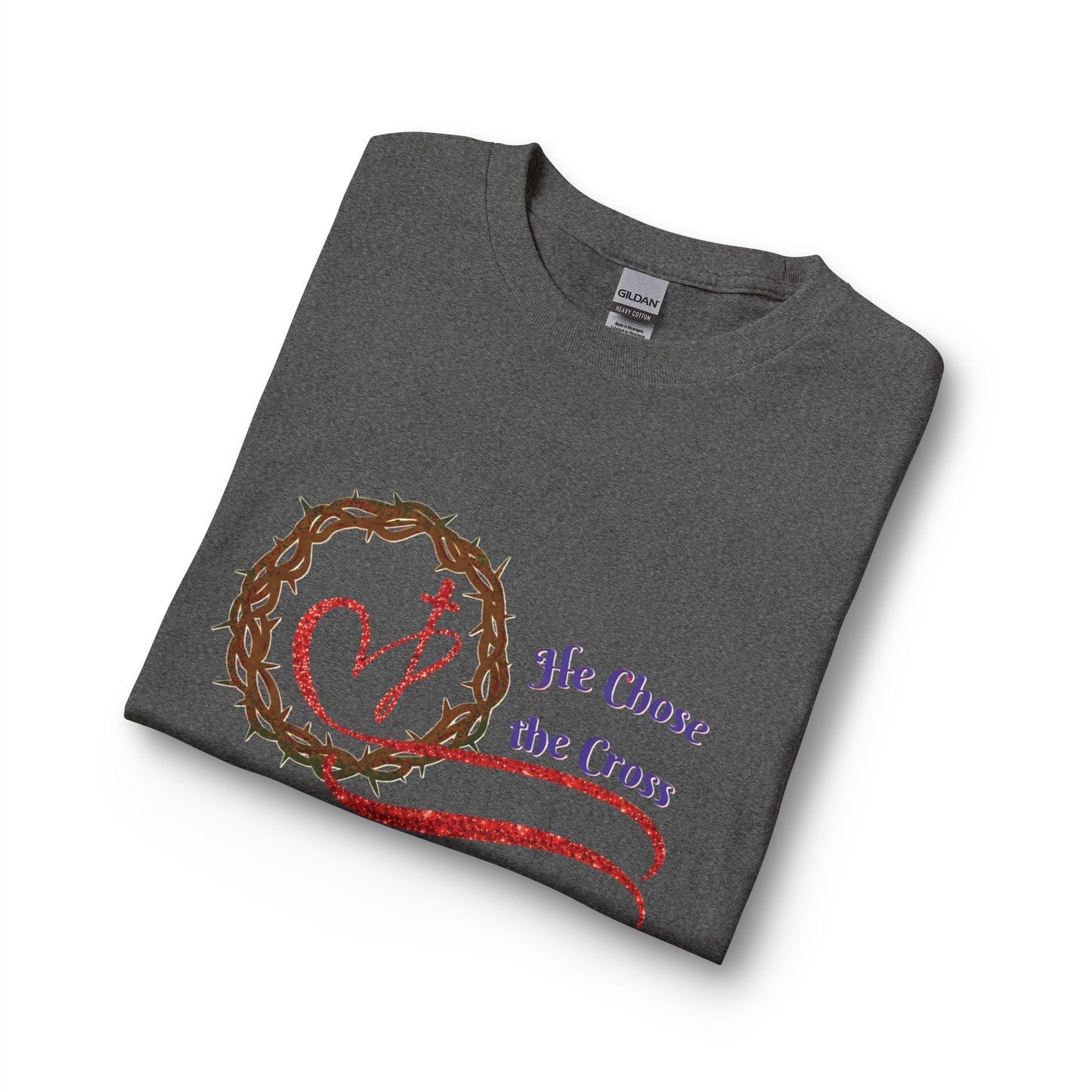 Long Sleeve Tee “He Chose the Cross” Christian Crown of Thorns Heart Design